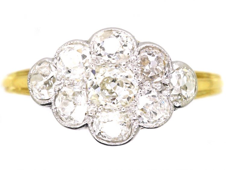 Edwardian 18ct Gold & Platinum Small Diamond Cluster Ring