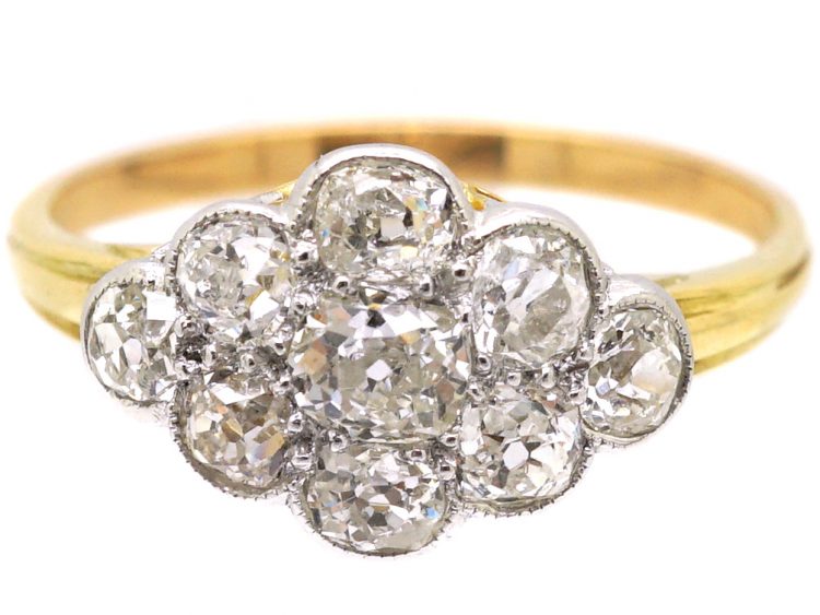 Edwardian 18ct Gold & Platinum Small Diamond Cluster Ring