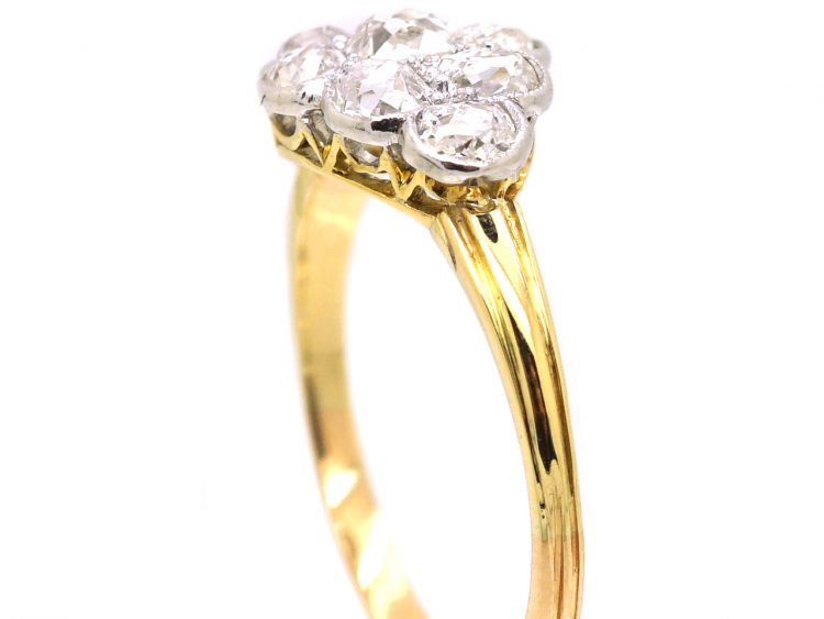 Edwardian 18ct Gold & Platinum Small Diamond Cluster Ring