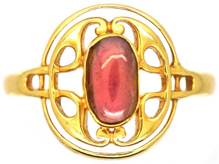 Art Nouveau 18ct Gold Ring set with a Garnet