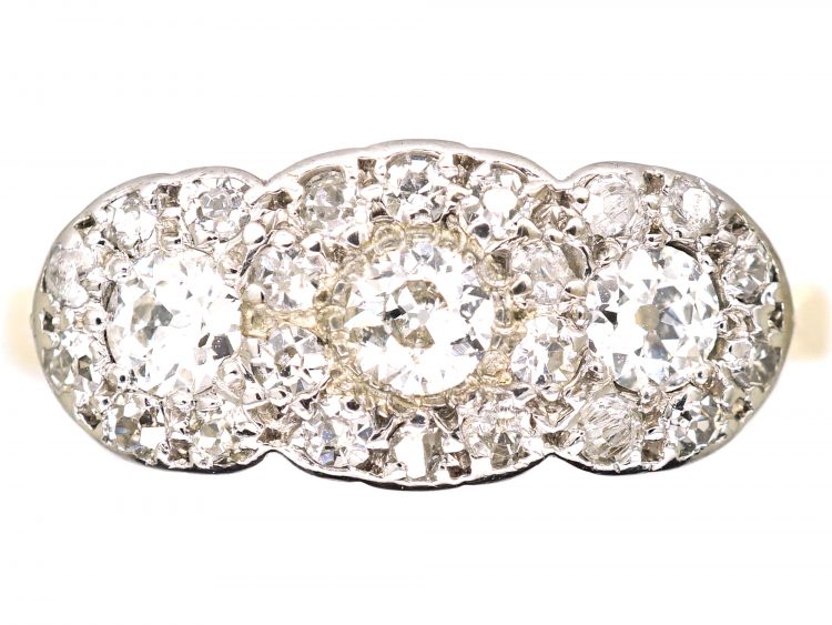 Edwardian 18ct Gold & Platinum, Triple Cluster Ring set with Diamonds