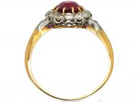 French Import Early 20th Century 18ct Gold, Ruby & Diamond Cluster Ring with Diamond Set Shoulders