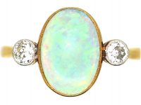 Edwardian 18ct Gold & Platinum, Opal & Diamond Three Stone Ring