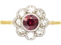 Edwardian 18ct Gold & Platinum, Ruby & Diamond Cluster Ring