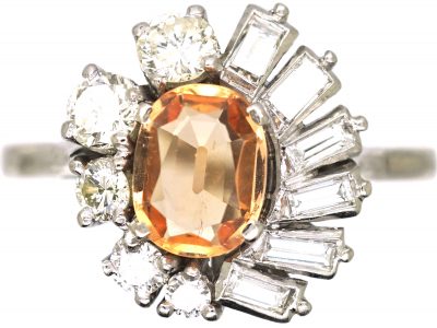 1950s 18ct White Gold Ballerina Ring set with a Topaz & Diamonds