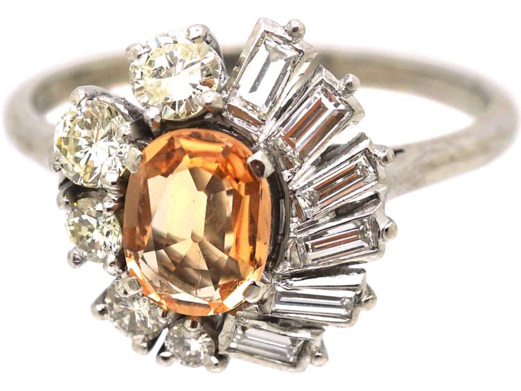 1950s 18ct White Gold Ballerina Ring set with a Topaz & Diamonds