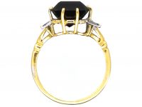 1950s 18ct Gold Rectangular Cut Green Tourmaline & Diamond Ring