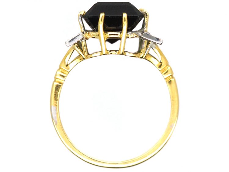 1950s 18ct Gold Rectangular Cut Green Tourmaline & Diamond Ring