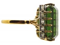 1950s 18ct Gold Rectangular Cut Green Tourmaline & Diamond Ring