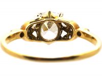 Edwardian 18ct Gold & Platinum, Diamond Solitaire Ring with Diamond Set Leaf Shoulders