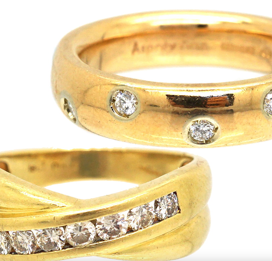 How Much Should You Spend on an Engagement Ring? Golden and diamond wedding bands 18ct Gold & Diamond Ring Retailed by Asprey 18ct Gold Crossover Ring set with Diamonds