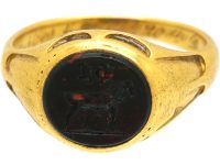 Early Victorian 18ct Gold Signet Ring with Bloodstone Intaglio of a Horse