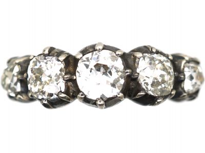 Georgian 15ct Gold & Silver Five Stone Old Mine Cut Diamond Ring
