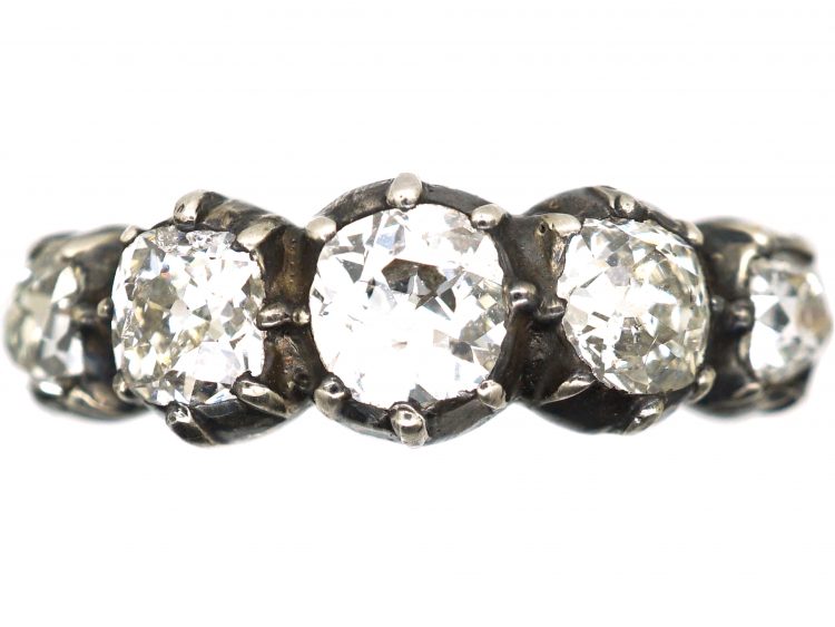 Georgian 15ct Gold & Silver Five Stone Old Mine Cut Diamond Ring