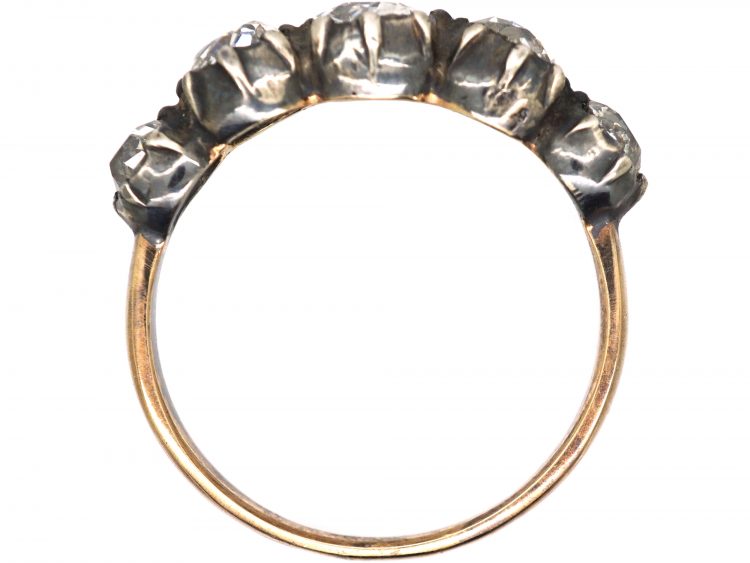 Georgian 15ct Gold & Silver Five Stone Old Mine Cut Diamond Ring