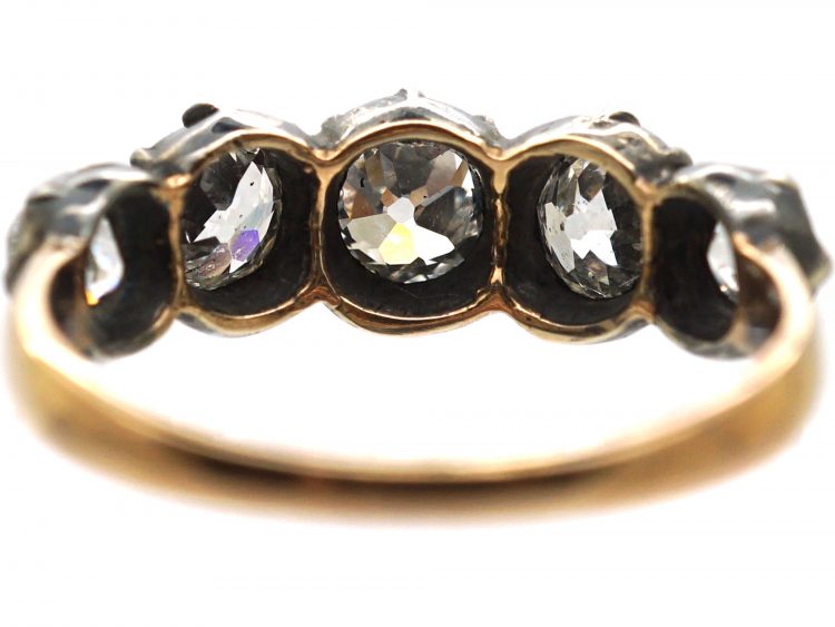 Georgian 15ct Gold & Silver Five Stone Old Mine Cut Diamond Ring