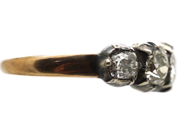 Georgian 15ct Gold & Silver Five Stone Old Mine Cut Diamond Ring