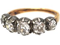 Georgian 15ct Gold & Silver Five Stone Old Mine Cut Diamond Ring