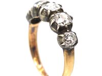 Georgian 15ct Gold & Silver Five Stone Old Mine Cut Diamond Ring