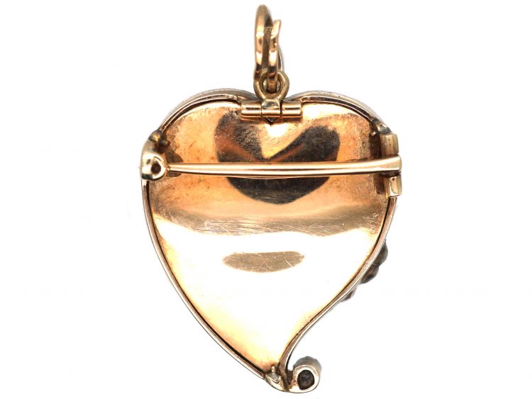Victorian 15ct Gold & Silver Royal Blue Enamel & Rose Diamond  Witch’s Heart Pendant