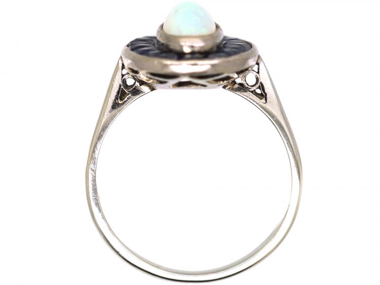 Early 20th Century French 18ct White Gold, Opal & Sapphire Oval Ring