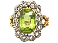 Early 20th Century French Import 18ct Gold & Platinum, Peridot & Rose Diamond Ring