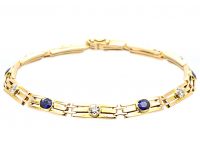 Edwardian 15ct Gold Narrow Gate Bracelet set with Sapphires & Diamonds