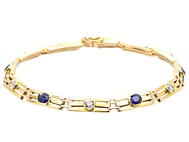 Edwardian 15ct Gold Narrow Gate Bracelet set with Sapphires & Diamonds