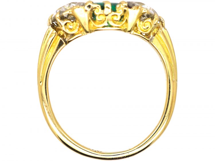 Victorian 18ct Gold, Three Stone Emerald & Diamond Carved Half Hoop Ring (ITEM STOLEN)