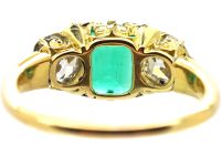 Victorian 18ct Gold, Three Stone Emerald & Diamond Carved Half Hoop Ring (ITEM STOLEN)