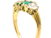 Victorian 18ct Gold, Three Stone Emerald & Diamond Carved Half Hoop Ring (ITEM STOLEN)