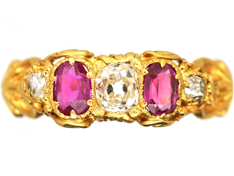 Early 19th Century 18ct Gold, Ruby & Diamond Five Stone Ring
