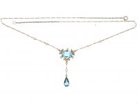 Edwardian 15ct Gold & Platinum, Aquamarine, Diamond & Natural Pearl Necklace