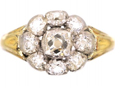 Georgian 15ct Gold & Silver, Old Mine Cut Diamond Cluster Ring