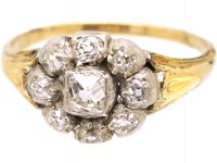 Georgian 15ct Gold & Silver, Old Mine Cut Diamond Cluster Ring