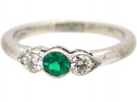 18ct White Gold, Three Stone Diamond & Emerald Ring
