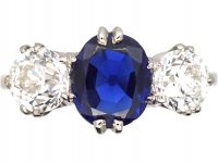 Platinum Three Stone Sapphire & Diamond Ring