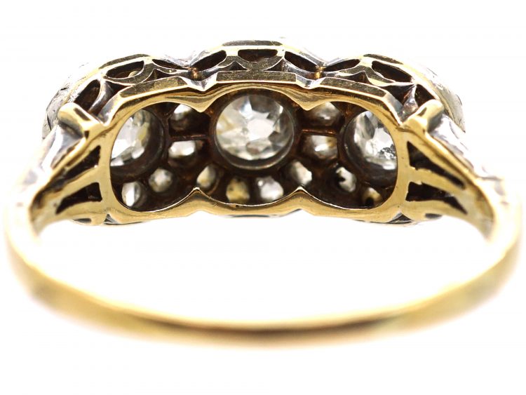 Edwardian 18ct Gold & Platinum, Triple Cluster Diamond Ring