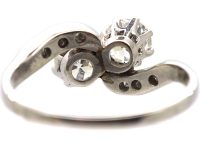 Edwardian Platinum Two Stone Diamond Crossover Ring