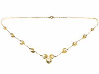 French Art Nouveau 18ct Two Colour Gold & Natural Pearl Mistletoe Necklace