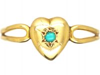 Edwardian 18ct Gold Heart Shaped Ring set with a Turquoise