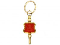 Victorian 15ct Gold Watch Key with Carnelian Intaglio of a Lion & Monogram on a Split Ring