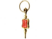 Victorian 15ct Gold Watch Key with Carnelian Intaglio of a Lion & Monogram on a Split Ring