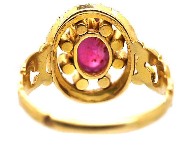 Victorian 18ct Gold, Star Ruby & Natural Split Pearl Cluster Ring