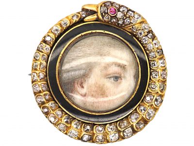 Georgian Lover's Eye Brooch with Ouroboros set with Diamonds