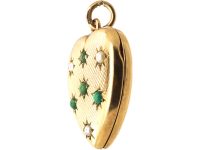 9ct Gold Heart Shaped Locket set with Turquoise & Split Pearls
