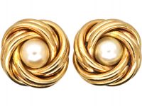 Mid 20th Century 9ct Gold & Pearl Knot Earrings