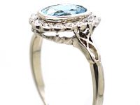 Edwardian 18ct Gold & Platinum Aquamarine & Diamond Cluster Ring