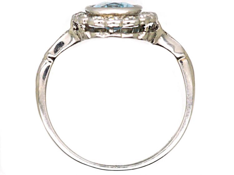 Edwardian 18ct Gold & Platinum Aquamarine & Diamond Cluster Ring