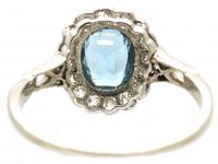 Edwardian 18ct Gold & Platinum Aquamarine & Diamond Cluster Ring
